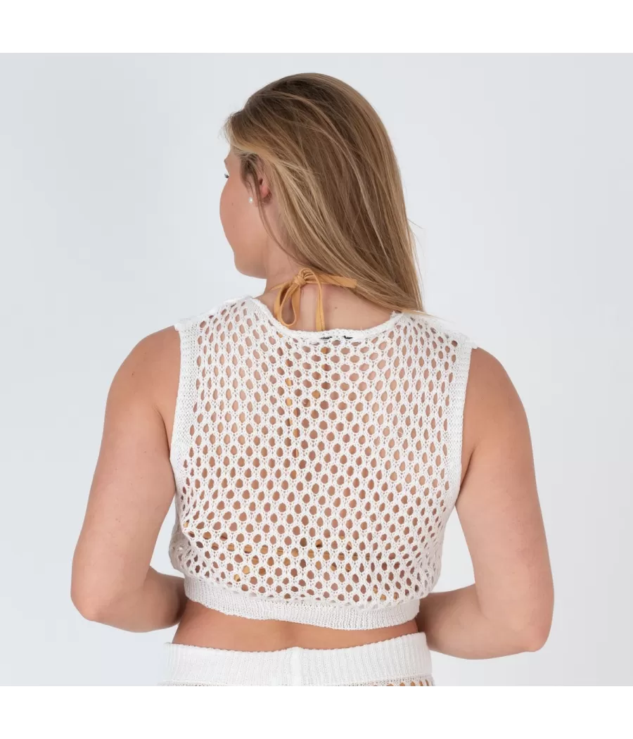 Top femme crochet rosa modèle D blanc | Kiwi Saint Tropez