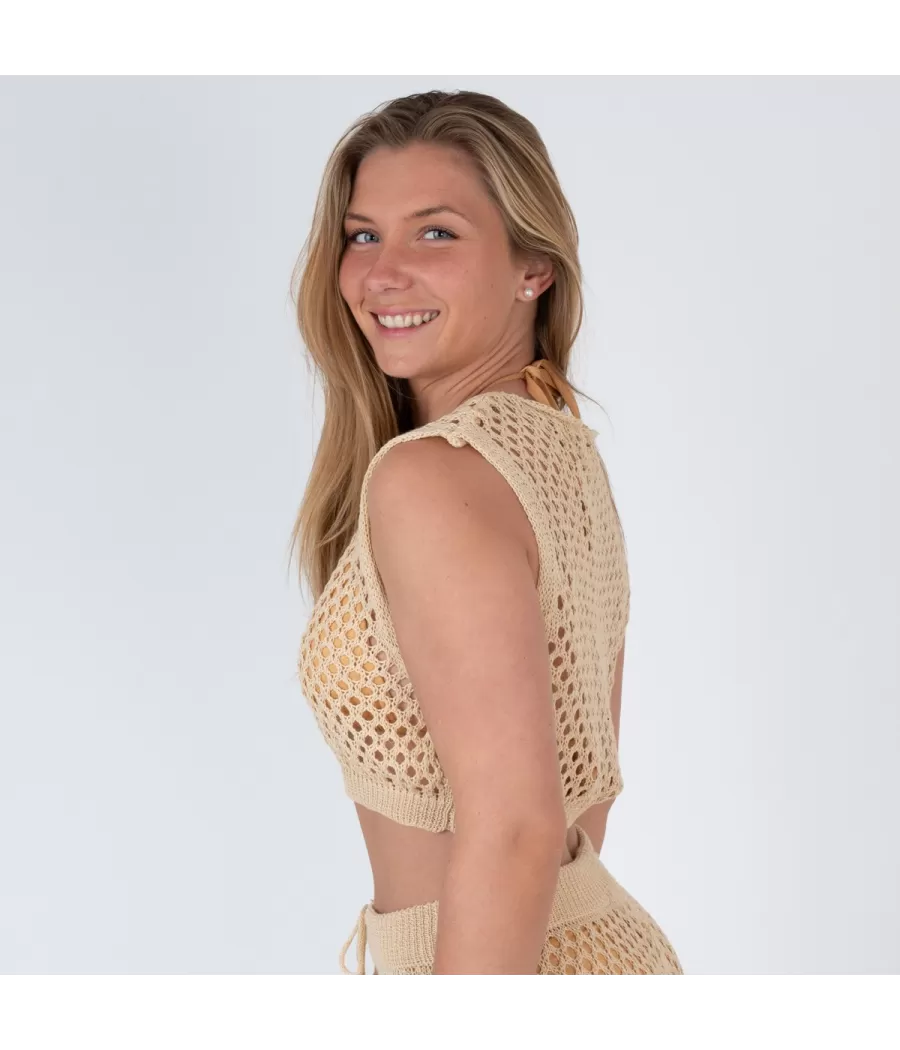 Top femme crochet rosa modèle D beige - Women's tops | Kiwi Saint Tropez