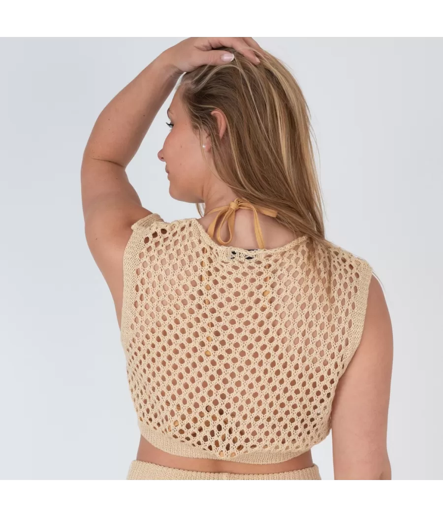 Top femme crochet rosa modèle D beige | Kiwi Saint Tropez