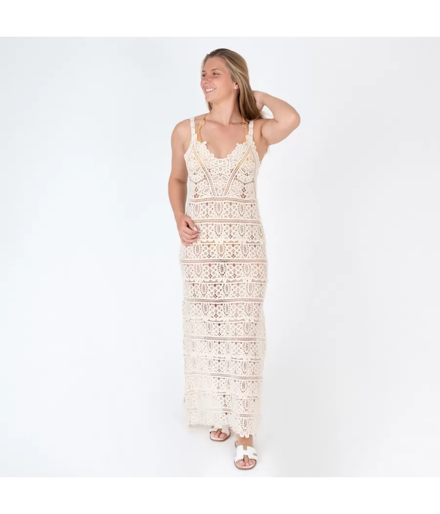 Robe femme crochet rosa modèle C beige | Kiwi Saint Tropez