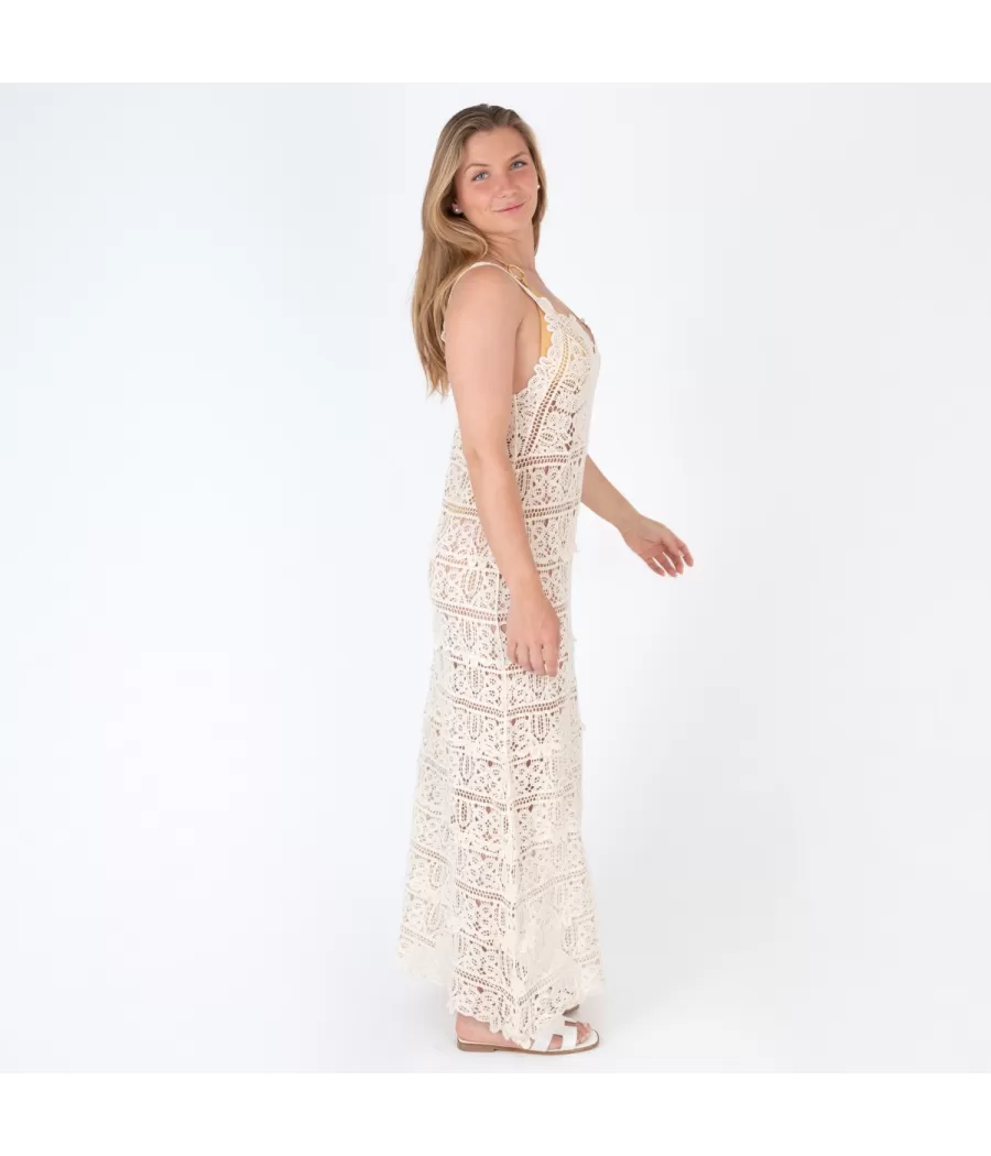 Robe femme crochet rosa modèle C beige - Dresses | Kiwi Saint Tropez