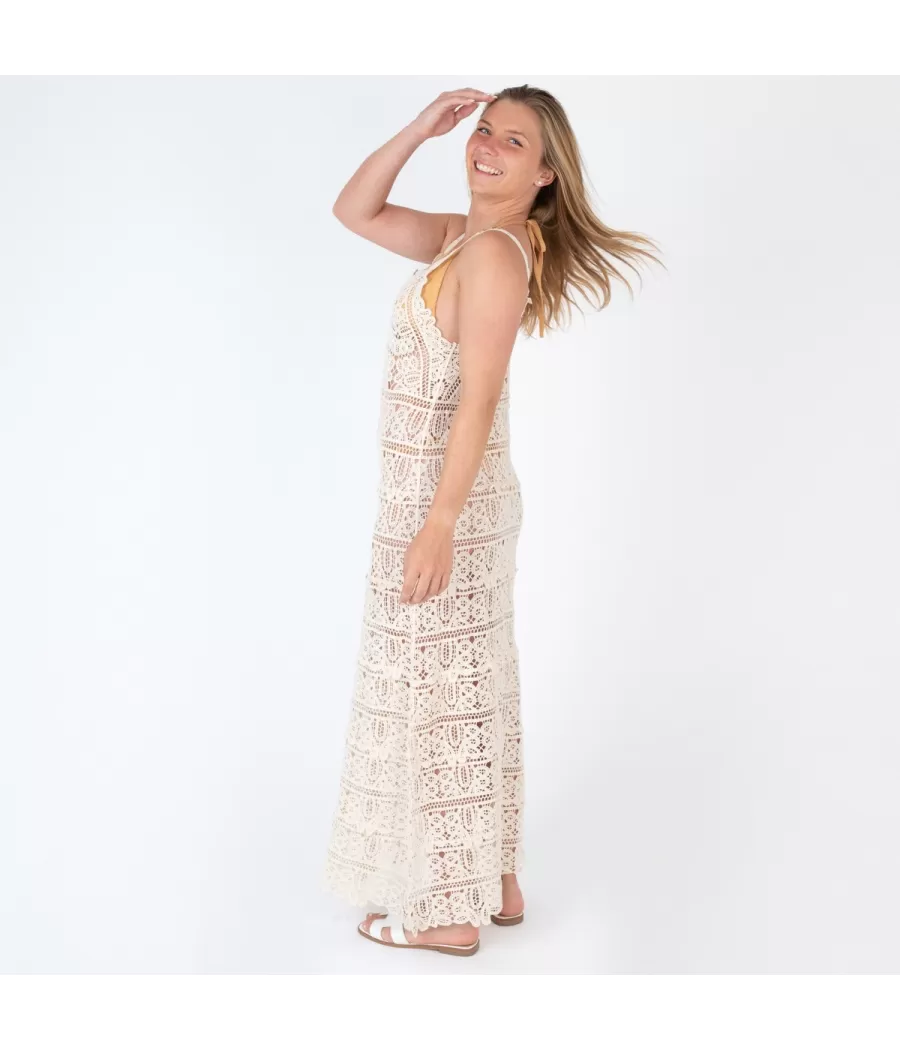 Robe femme crochet rosa modèle C beige | Kiwi Saint Tropez