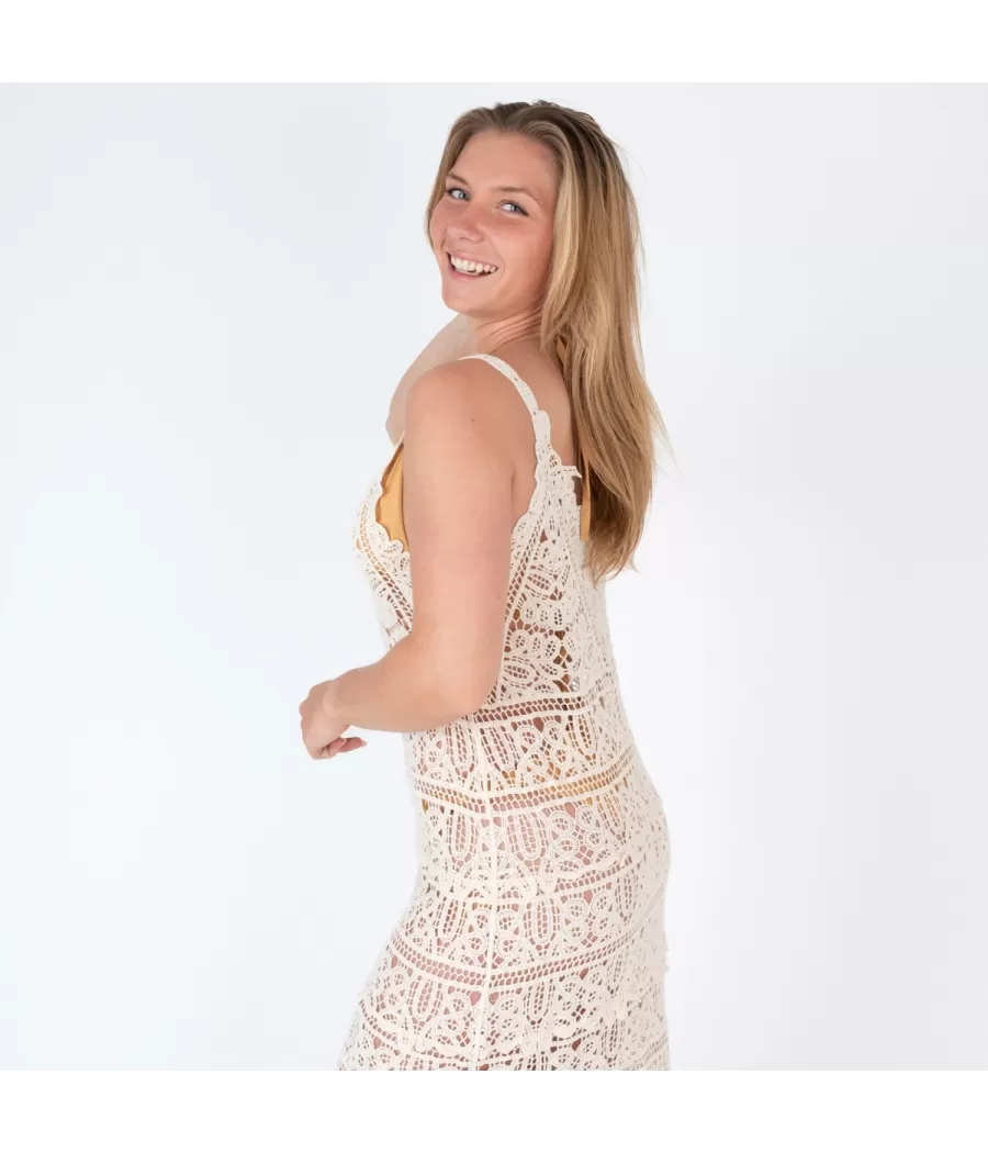 Robe femme crochet rosa modèle C beige | Kiwi Saint Tropez