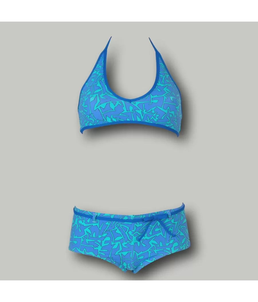 2-delig kort maori zwempak turquoise voor meisjes - Maillots 2 pièces fille | Kiwi Saint Tropez