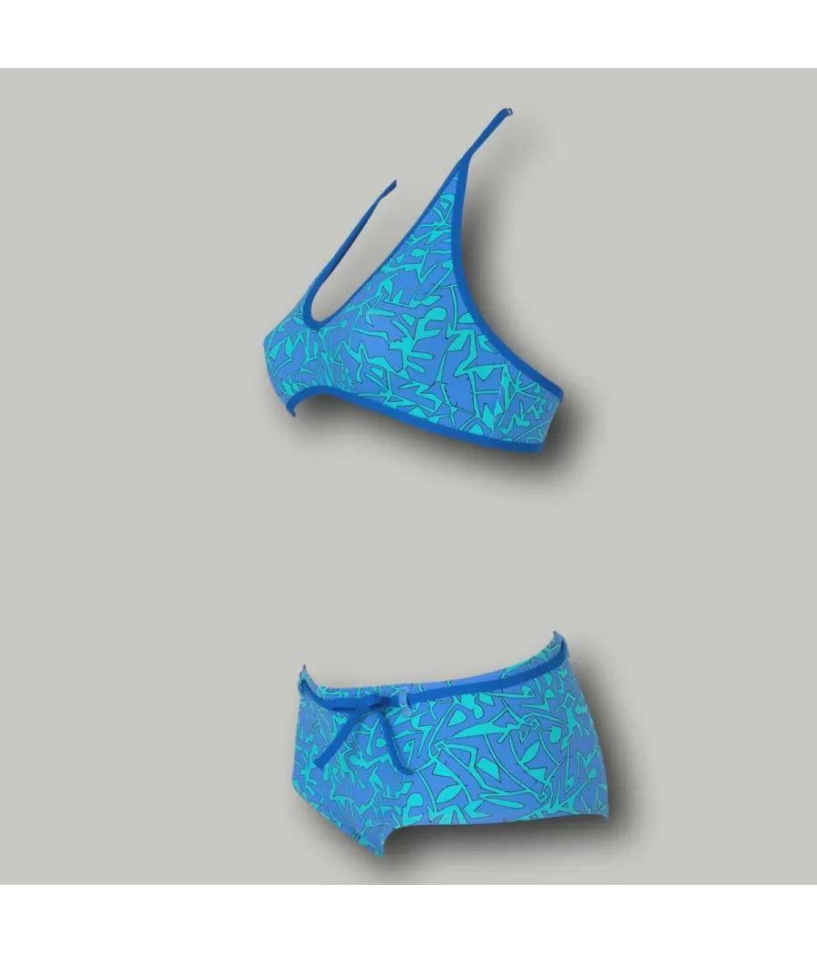 Maillot 2 pièces fille shorty maori turquoise | Kiwi Saint Tropez