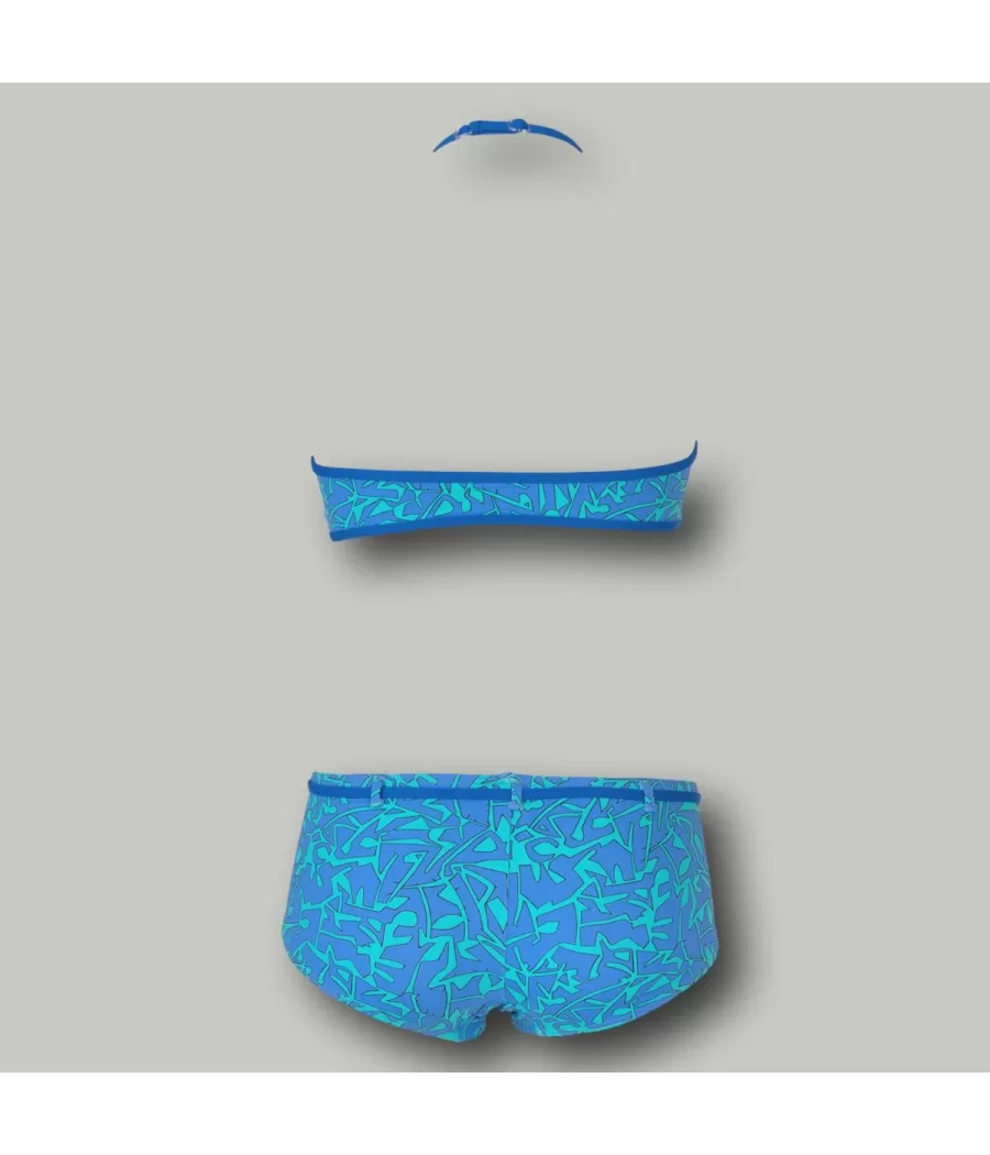 Maillot 2 pièces fille shorty maori turquoise | Kiwi Saint Tropez