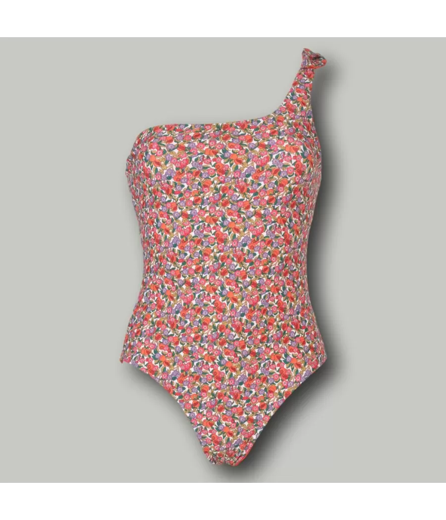 Maillot 1 pièce fille mono bretelle liberty orange - One piece swimwear girl | Kiwi Saint Tropez