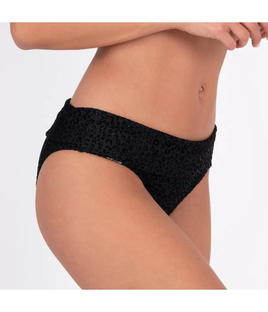 Culotte de maillot femme revers panthère noir - Maillots séparables imprimés | Kiwi Saint Tropez