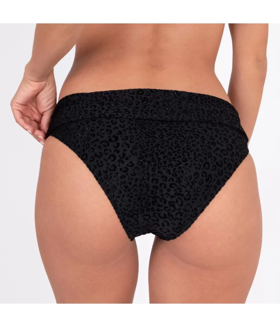 Culotte de maillot femme revers panthère noir - Maillots séparables imprimés | Kiwi Saint Tropez