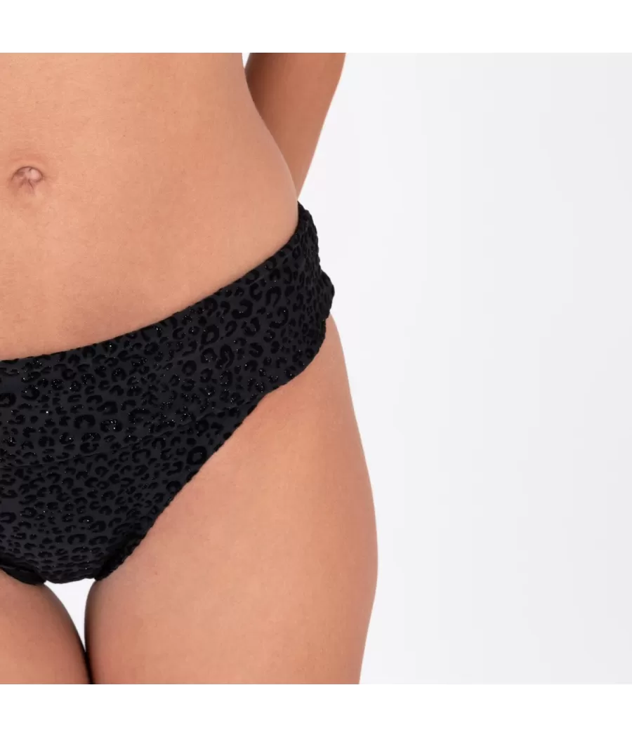 Culotte de maillot femme revers panthère noir - Maillots séparables imprimés | Kiwi Saint Tropez