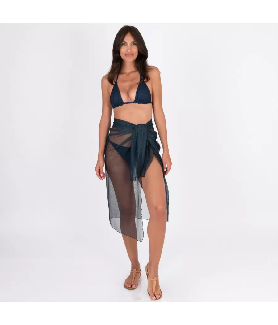 Paréo femme long voile fishnet navy | Kiwi Saint Tropez