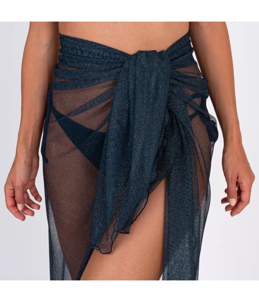 Paréo femme long voile fishnet navy | Kiwi Saint Tropez