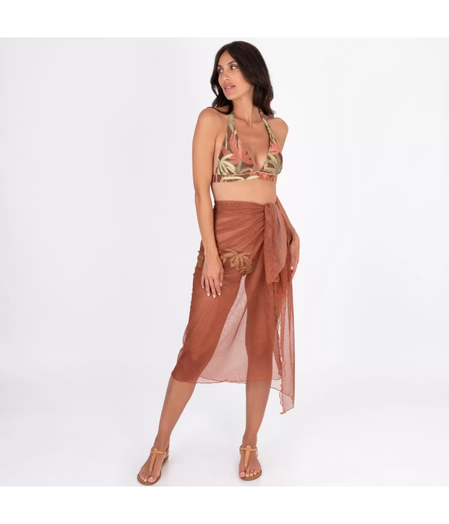 Paréo femme long voile fishnet terracotta | Kiwi Saint Tropez