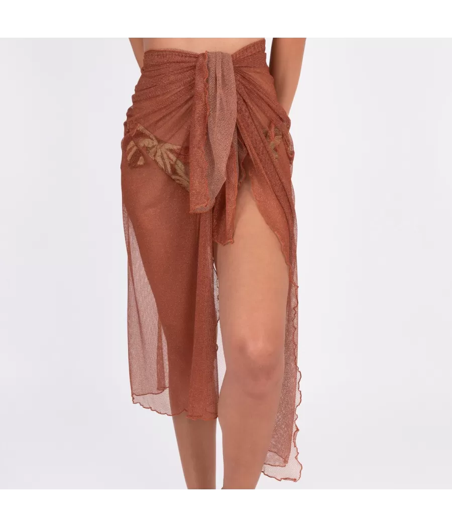 Paréo femme long voile fishnet terracotta | Kiwi Saint Tropez