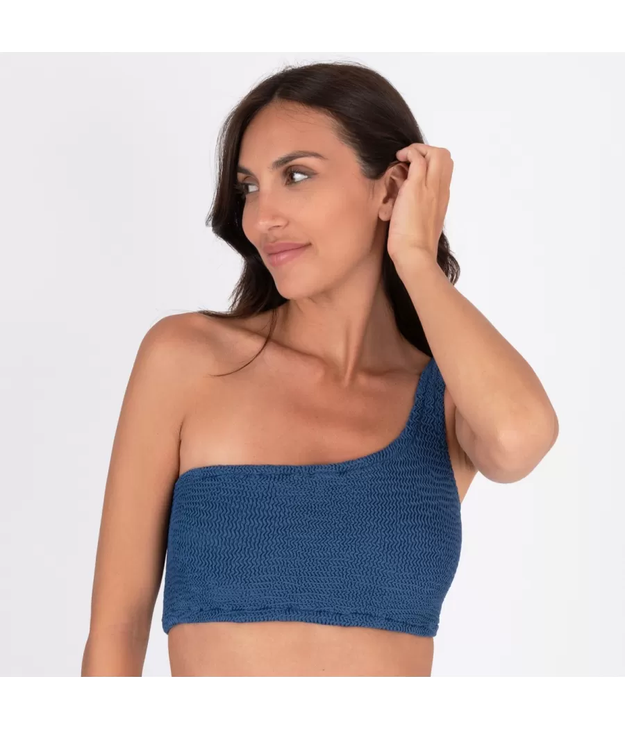 Asymmetrische bikinitop in een maat Golvend denim (Exclusief web 2024) - Maillots séparables unis | Kiwi Saint Tropez