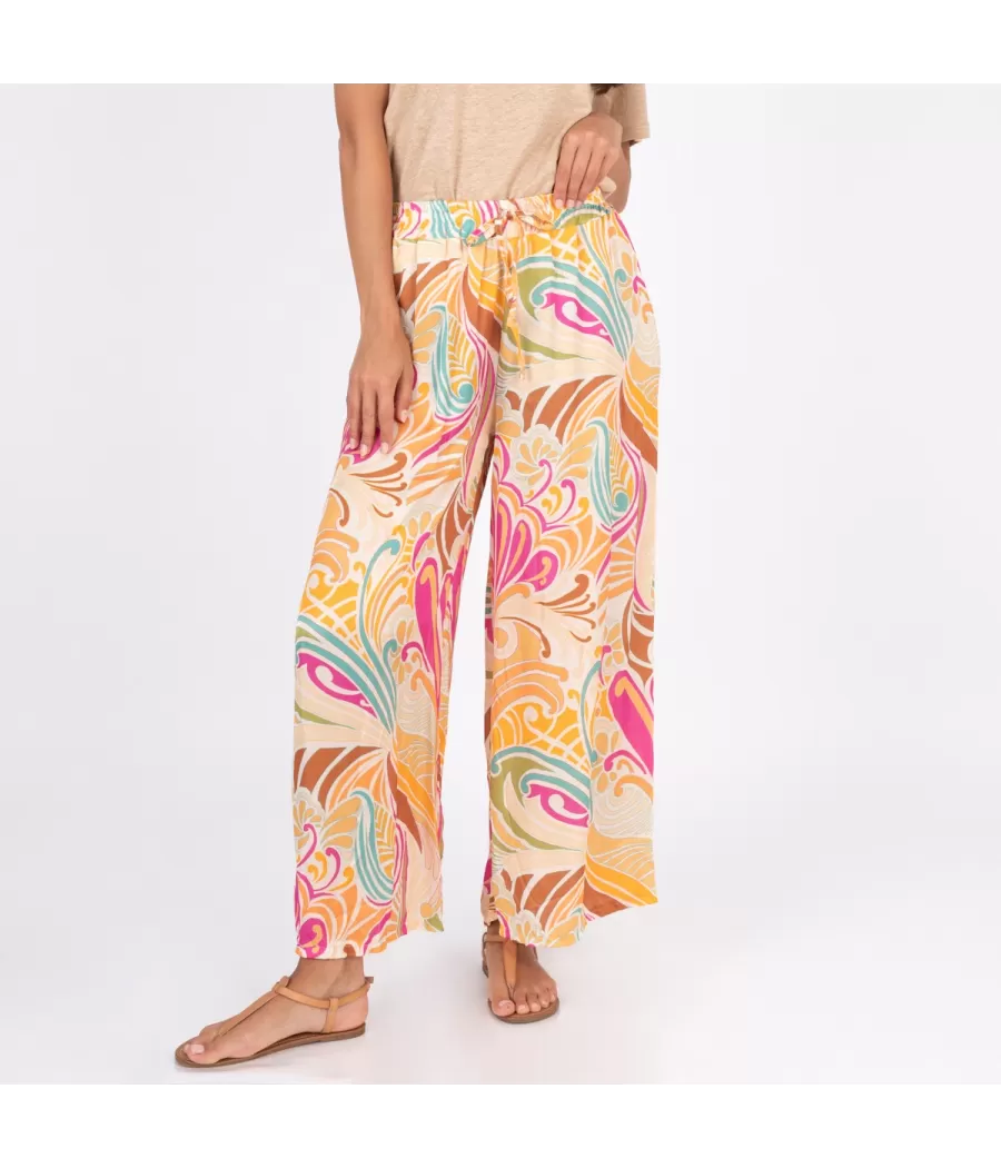 Pantalon femme satin imprime geo orange Kiwi Saint Tropez Taille accessoires Taille unique Couleur principale Multicolor