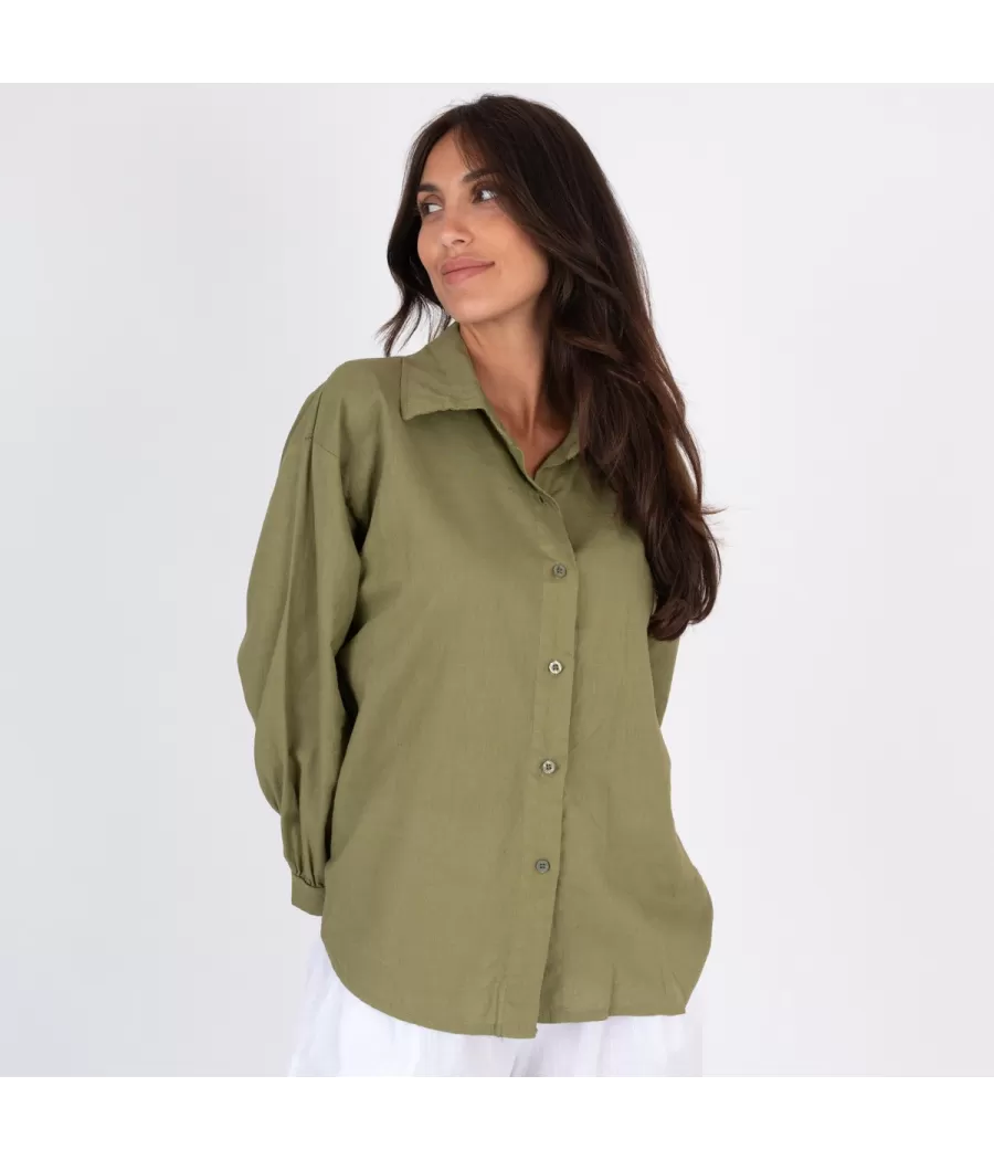 Chemise  manches longues Besty lin mélangé olive | Kiwi Saint-Tropez