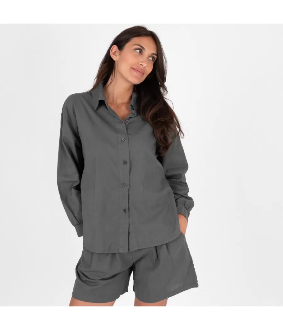 Chemise femme manches longues Besty lin mélangé gris