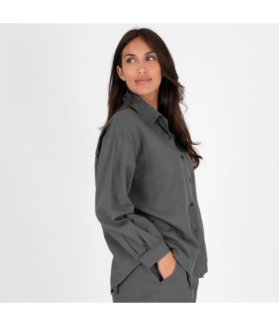 Chemise femme manches longues Besty lin mélangé gris - Shirts women  | Kiwi Saint Tropez