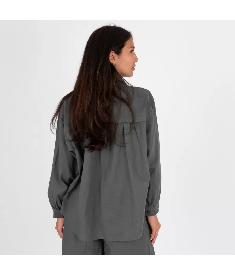 Chemise femme manches longues Besty lin mélangé gris - Shirts women  | Kiwi Saint Tropez