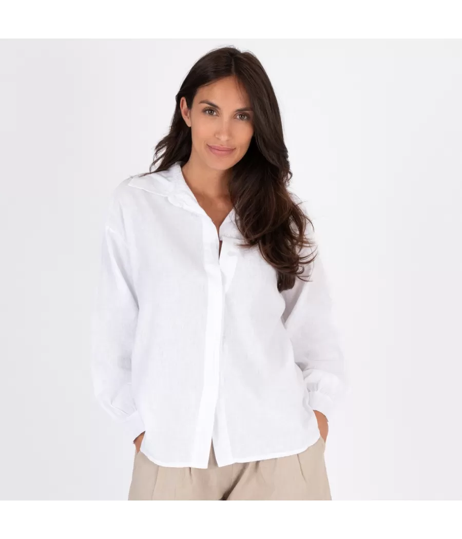 Chemise femme manches longues Besty lin mélangé blanc