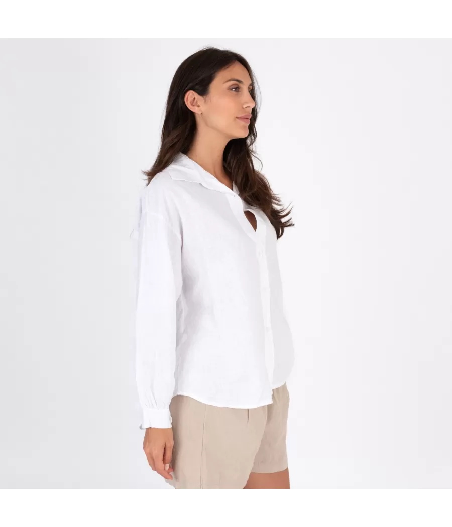 Chemise femme manches longues Besty lin mélangé blanc | Kiwi Saint-Tropez