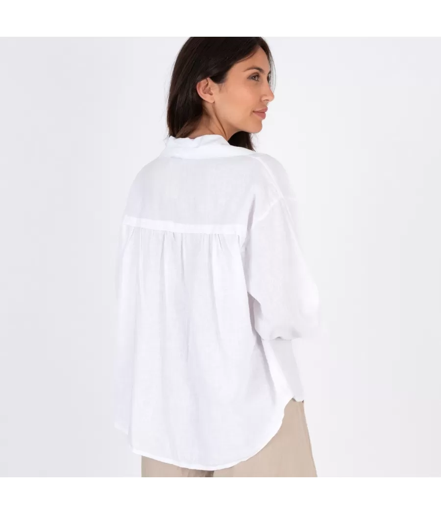 Chemise femme manches longues Besty lin mélangé blanc | Kiwi Saint-Tropez