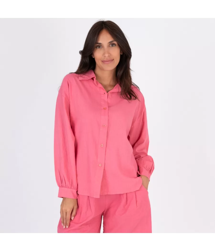 Chemise femme manches longues Besty lin mélangé fushia - Shirts women  | Kiwi Saint Tropez