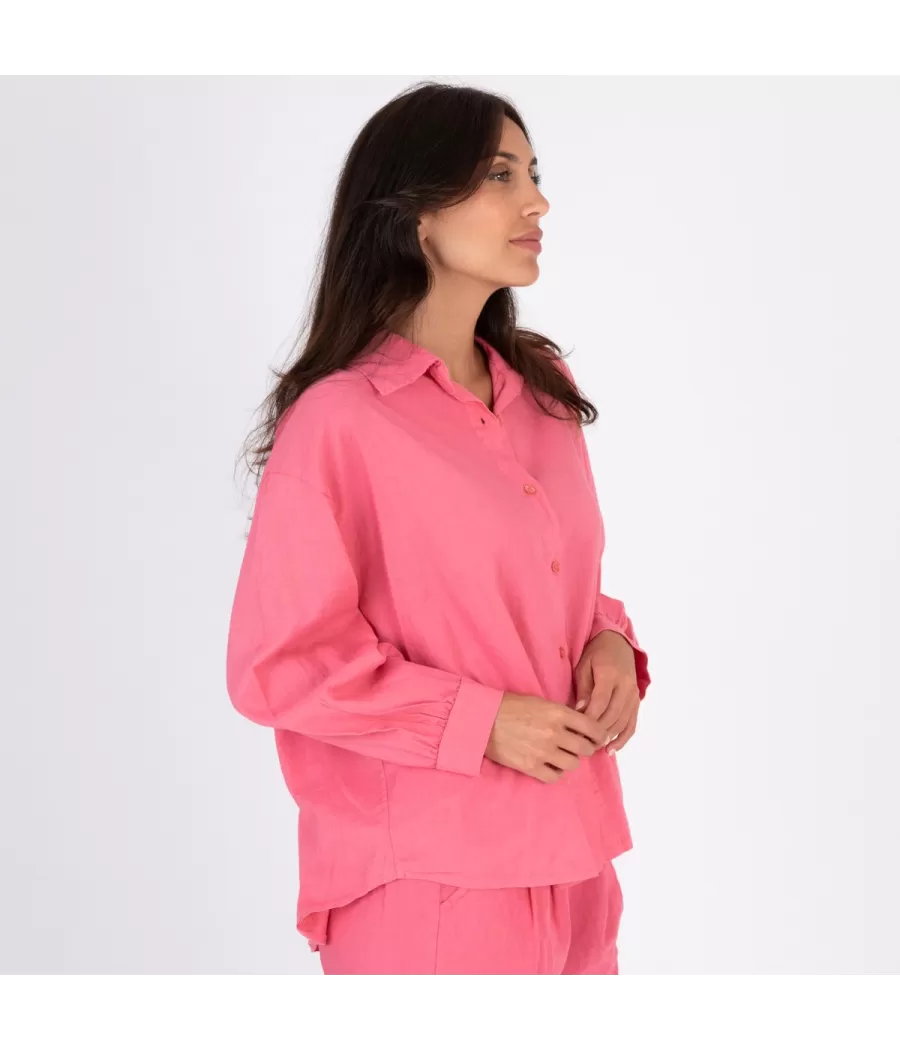 Chemise femme manches longues Besty lin mélangé fushia | Kiwi Saint-Tropez