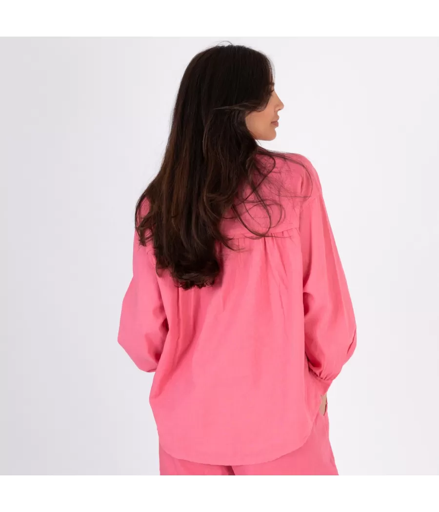 Chemise femme manches longues Besty lin mélangé fushia | Kiwi Saint-Tropez