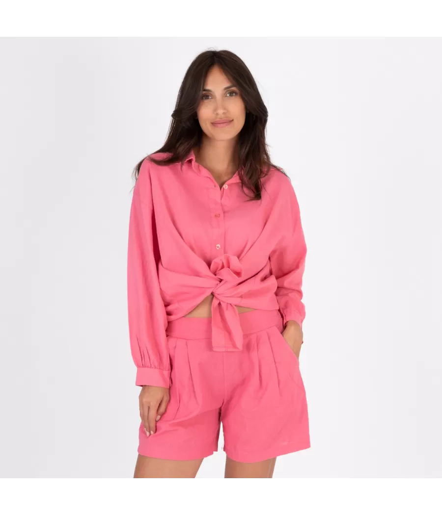 Chemise femme manches longues Besty lin mélangé fushia | Kiwi Saint-Tropez