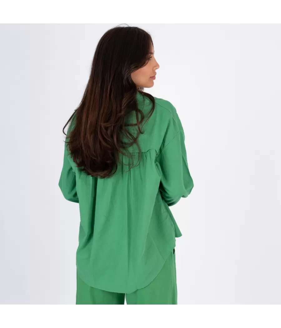 Chemise femme manches longues Besty lin mélangé vert - Shirts women  | Kiwi Saint Tropez