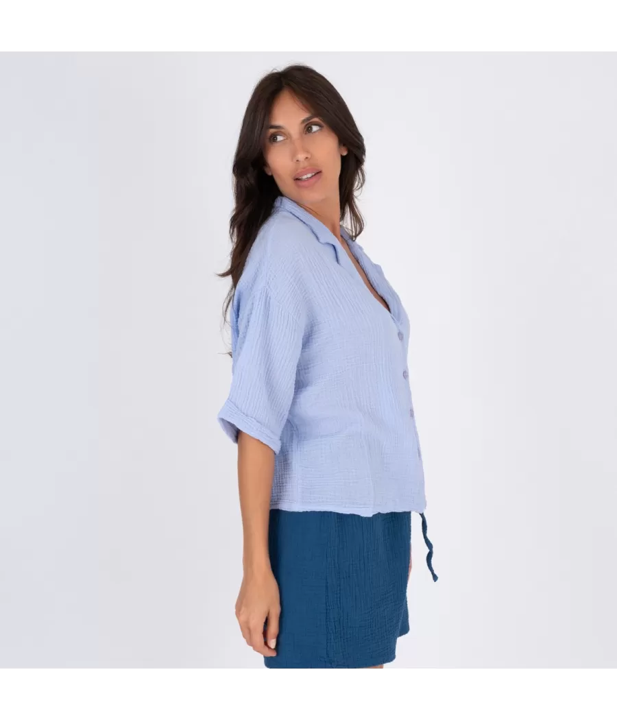 Chemise femme gaze de coton manches courtes lavande | Kiwi Saint Tropez