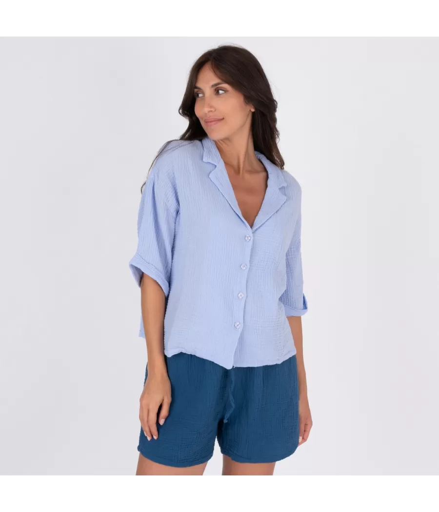 Chemise femme gaze de coton manches courtes lavande