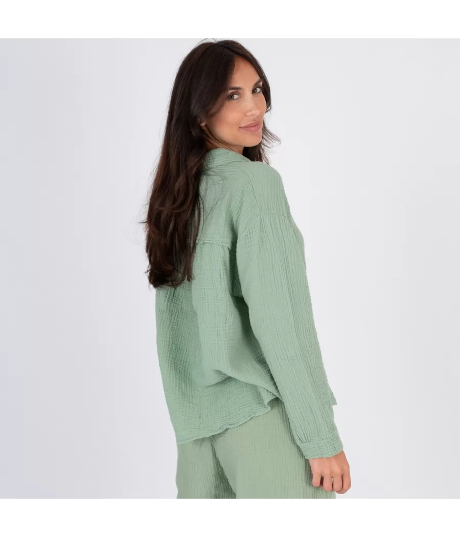 Chemise femme gaze de coton olive | Kiwi Saint Tropez