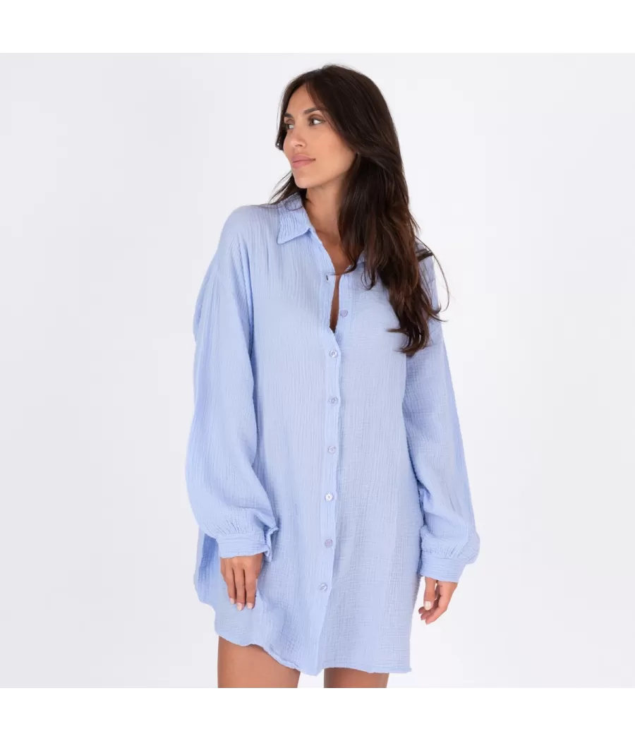 Liquette femme gaze de coton lavande - Long shirts women | Kiwi Saint Tropez