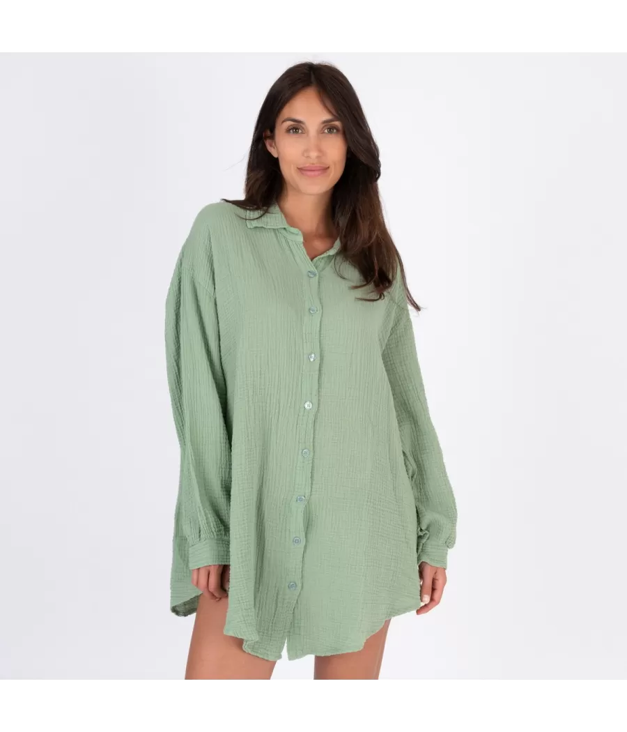 Liquette femme gaze de coton olive - Long shirts women | Kiwi Saint Tropez