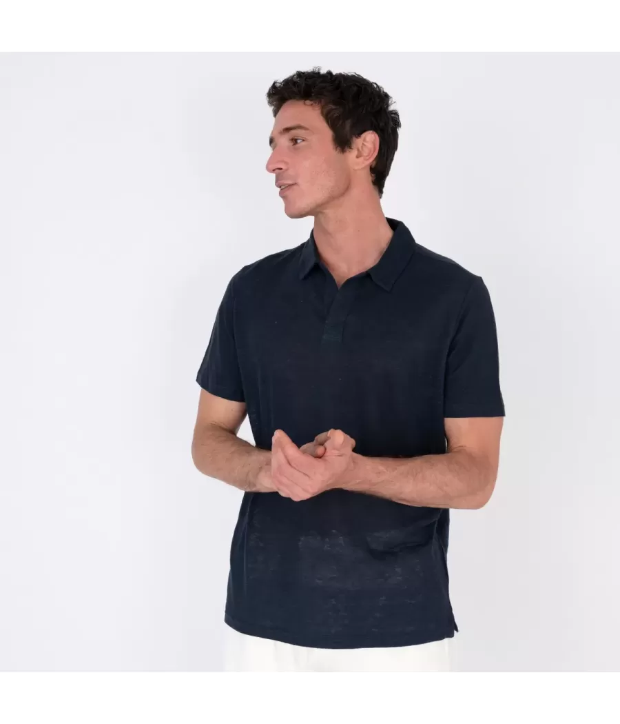 Herenpolo in marineblauw linnen - Polos homme | Kiwi Saint Tropez