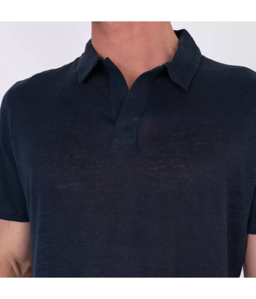 Herenpolo in marineblauw linnen - Polos homme | Kiwi Saint Tropez