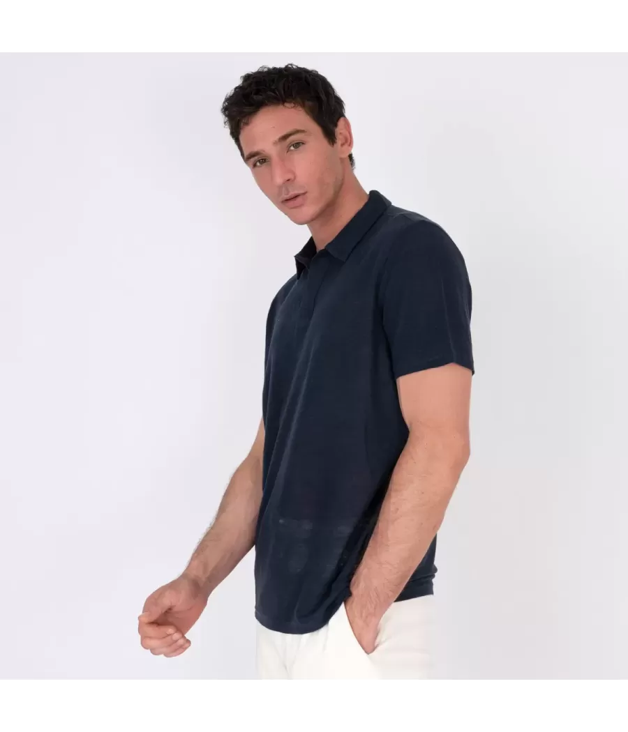 Herenpolo in marineblauw linnen - Polos homme | Kiwi Saint Tropez