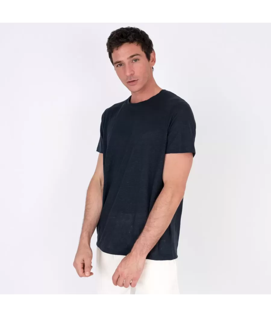 Linnen heren-T-shirt W marine - T-Shirts homme | Kiwi Saint Tropez