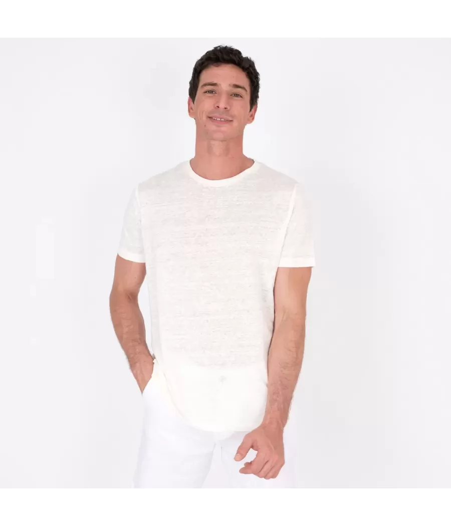 Men's linen T-shirt W ecru - T-Shirts men  | Kiwi Saint Tropez