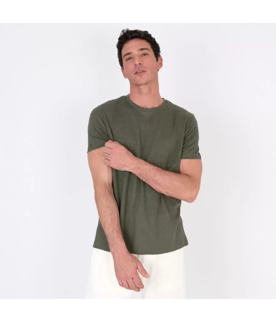 Men's linen T-shirt W khaki