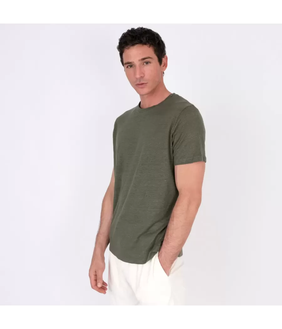 T-shirt homme lin W kaki | Kiwi Saint Tropez