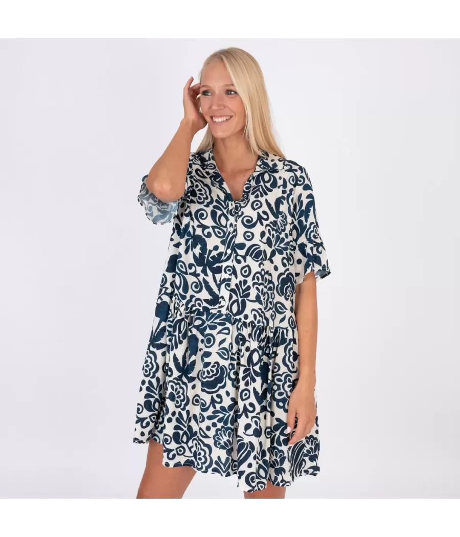 Robe femme courte Michela pivoine marine | Kiwi Saint Tropez