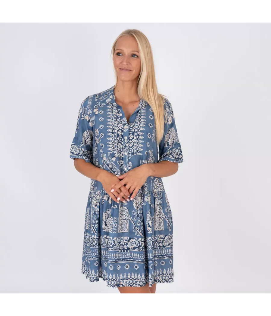 Robe femme courte Michela bandana bleu - Promotions femme | Kiwi Saint Tropez