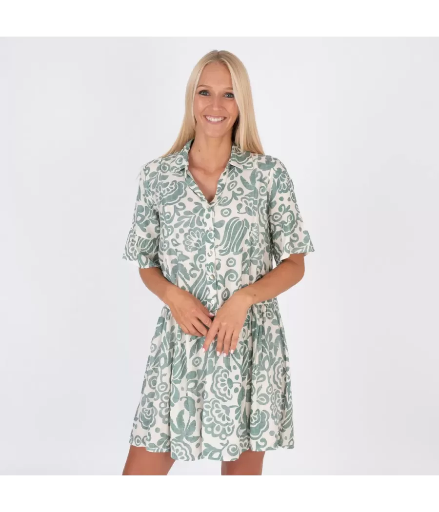 Michela korte damesjurk pioenroos rivier - Robes femme | Kiwi Saint Tropez