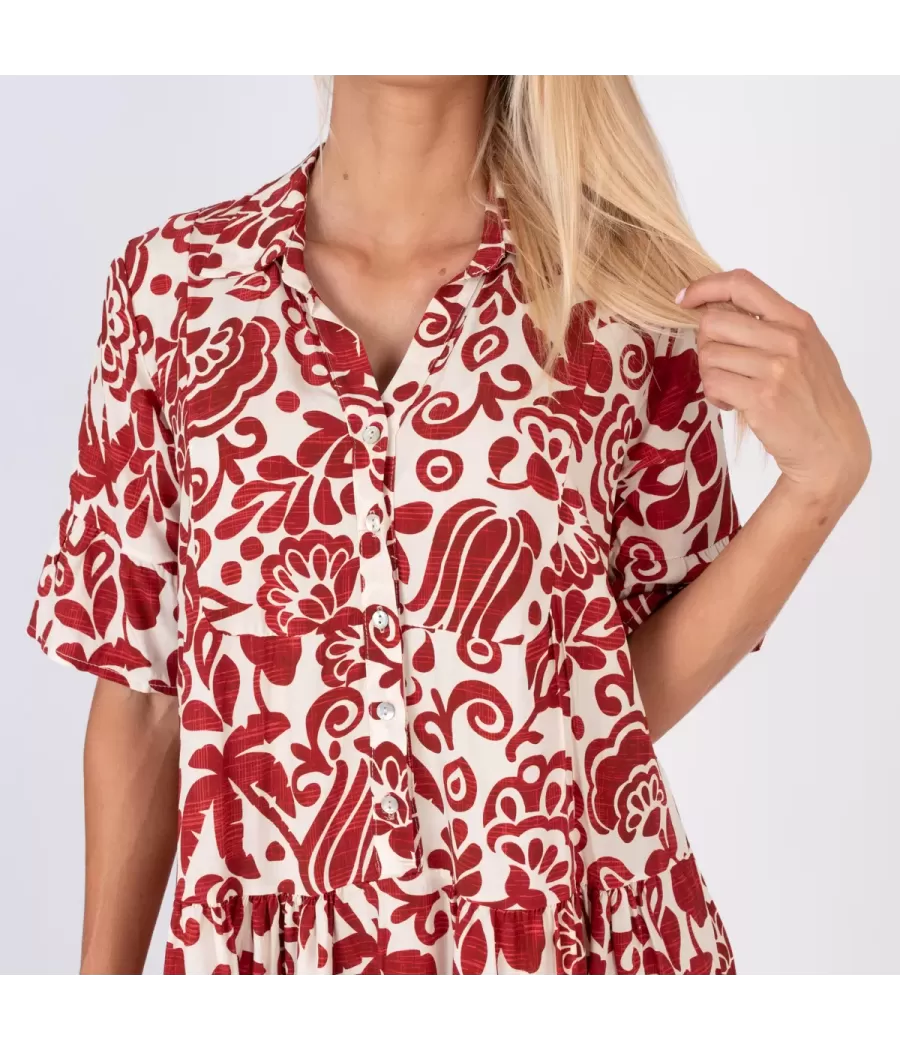 Robe femme courte Michela pivoine bordeaux - Robes femme | Kiwi Saint Tropez