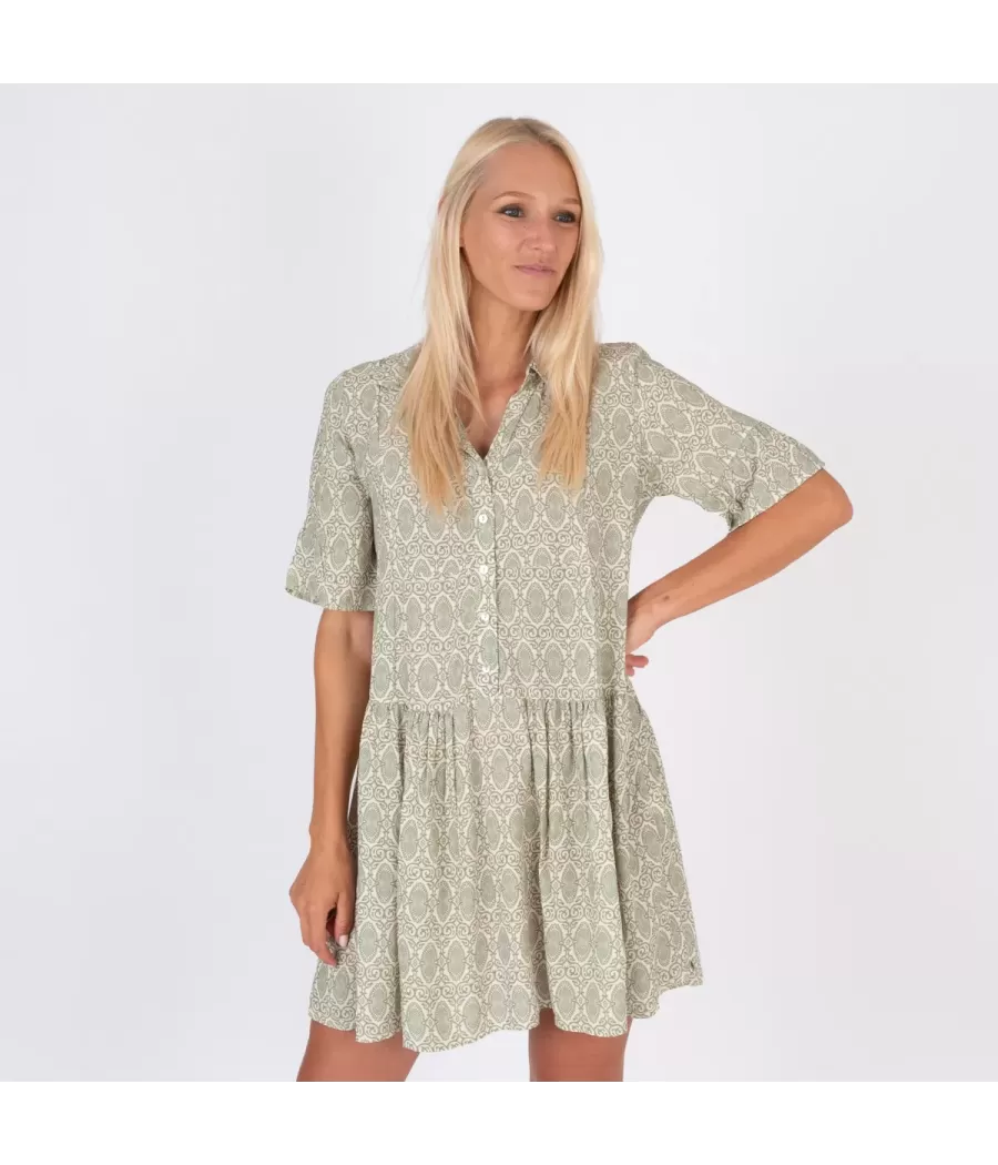 Robe femme courte Michela cachemire vert - Dresses | Kiwi Saint Tropez