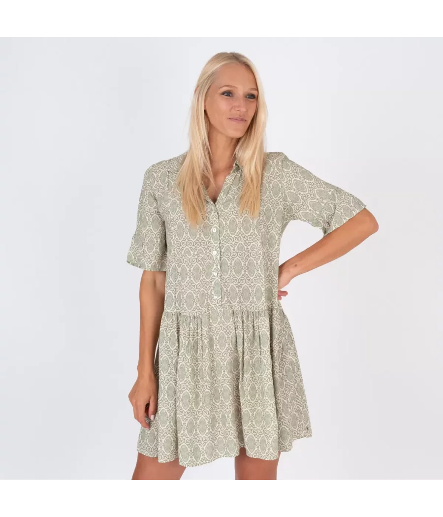 Robe femme courte Michela cachemire vert - Robes femme | Kiwi Saint Tropez